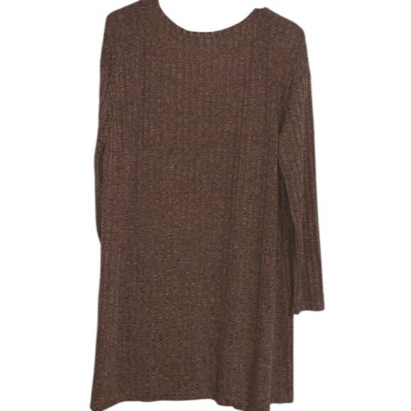 Brown Ribbed 2-Piece Set: Long Cardigan & Top - Size S - Picture 6 of 10